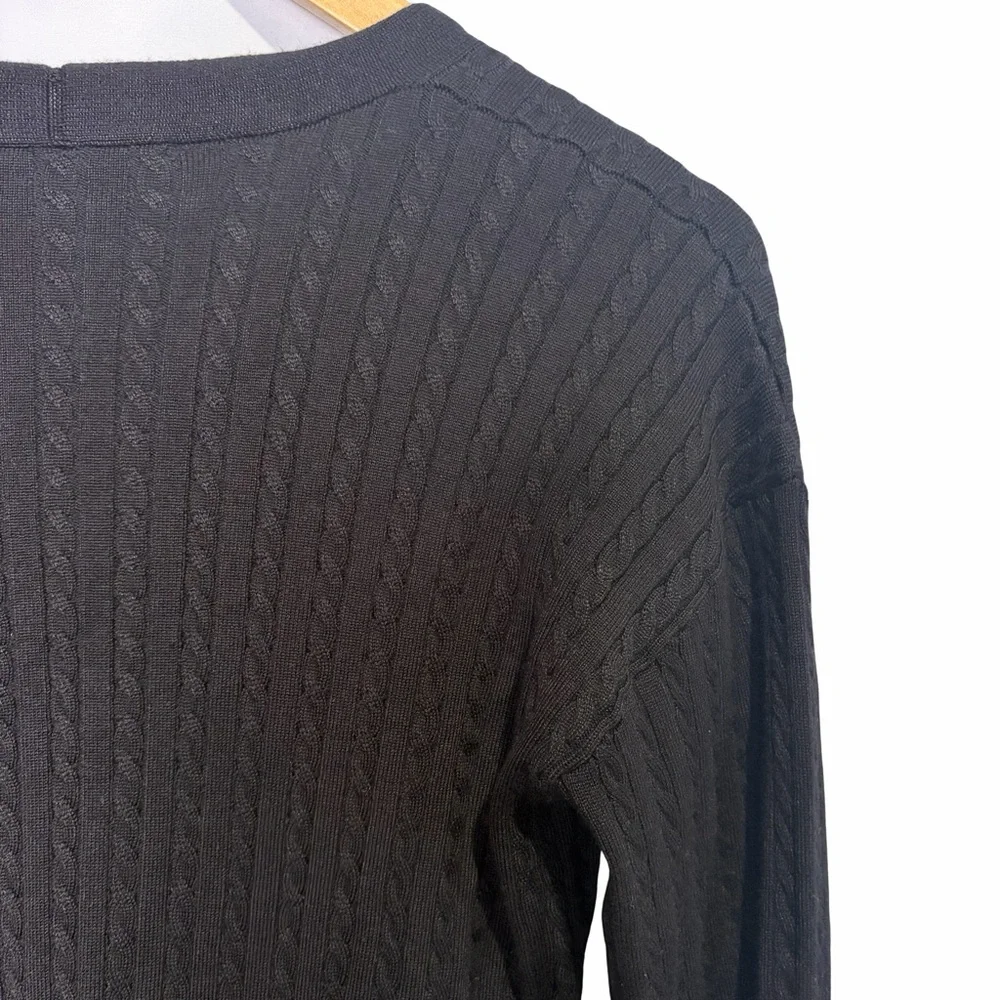 Lucky Brand Cable Knit V-Neck Long Sleeve Dress in Black , Size M NWT_10